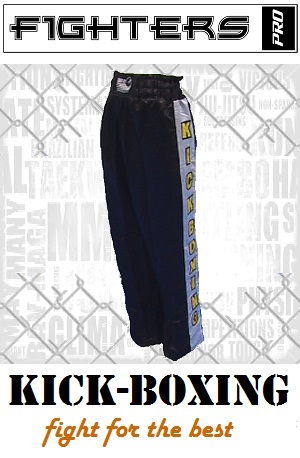 FIGHT-FIT - Pantalon de Kick-boxing / Satiné / Noir / Medium