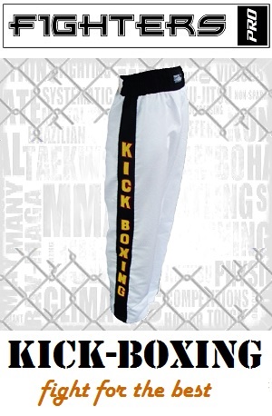 FIGHT-FIT - Pantaloni da Kickboxing / Raso / Bianco / Small