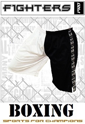 FIGHT-FIT - Pantalones Cortos de Fitness / Negro-Blanco / Small
