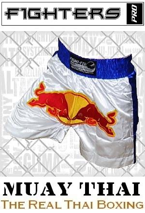 FIGHTERS - Shorts de Muay Thai / Bulls  / Blanc-Bleu / Medium