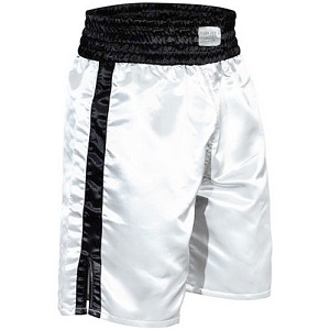 FIGHT-FIT - Pantaloncini da Boxe Lunghi / Bianco-Nero / XL