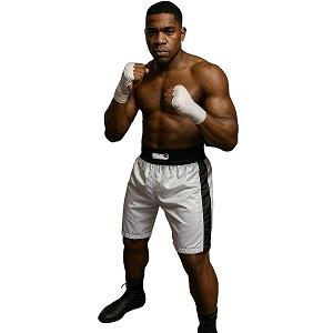 FIGHT-FIT - Short de Boxe / Blanc-Noir / Large