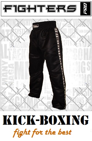 FIGHT-FIT - Pantalones de Kickboxing / Satín / Negro / Small