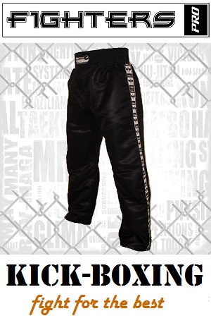 FIGHT-FIT - Pantaloni da Kickboxing / Raso / Nero / XL