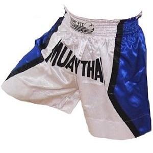 FIGHTERS - Shorts de Muay Thai / Blanc-Bleu / Large