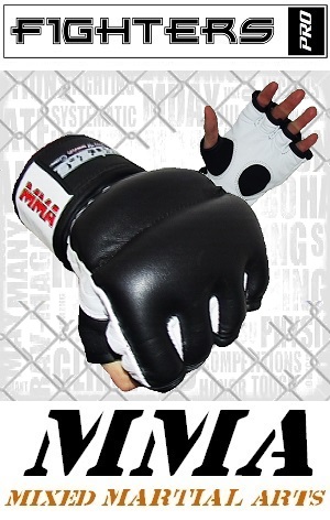 FIGHTERS - Guantes MMA / Cage Fight / Negro-Blanco / Medium