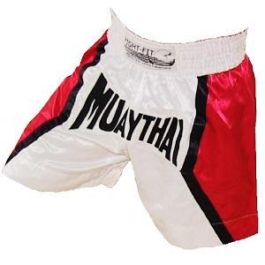 FIGHTERS - Shorts de Muay Thai / Blanc-Rouge / Small