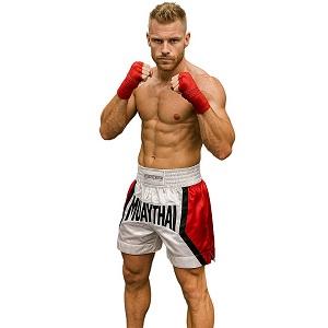 FIGHTERS - Shorts de Muay Thai / Blanc-Rouge / Large