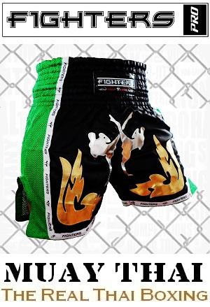 FIGHTERS - Shorts de boxe thai / Elite Fighters / Noir-Vert / XXL