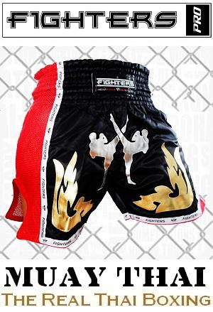FIGHTERS - Pantaloncini Muay Thai / Elite Fighters / Nero-Rosso / Large
