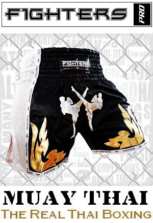 FIGHTERS - Thai Boxing Shorts / Elite Fighters / Black-White / Medium