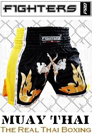 FIGHTERS - Shorts de boxe thai / Elite Fighters / Noir-Jaune / XXL