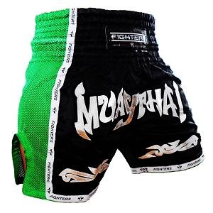 FIGHTERS - Shorts de boxe thai / Elite Muay Thai / Noir-Vert / Medium