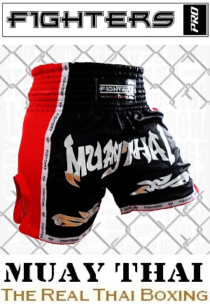FIGHTERS - Pantalones Muay Thai / Elite Muay Thai / Negro-Rojo / Medium