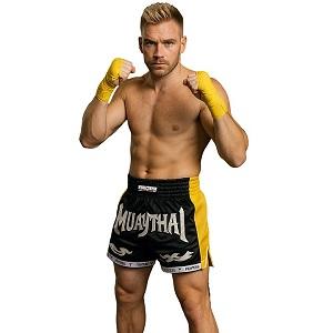 FIGHTERS - Shorts de boxe thai / Elite Muay Thai / Noir-Jaune / Large