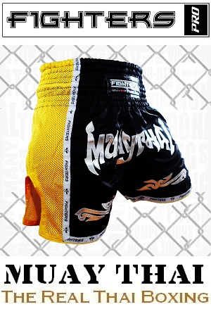 FIGHTERS - Thai Boxing Shorts / Elite Muay Thai / Black-Yellow / Small