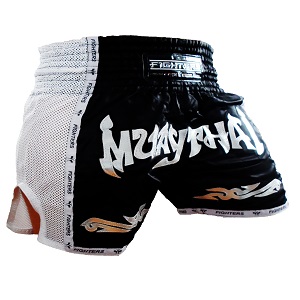FIGHTERS - Shorts de boxe thai / Elite Pro Muay Thai / Noir-Blanc / Small
