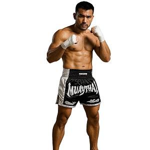 FIGHTERS - Shorts de boxe thai / Elite Pro Muay Thai / Noir-Blanc / Large