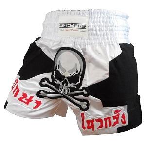 FIGHTERS - Pantalones Muay Thai / Skull / Blanco-Negro / Large